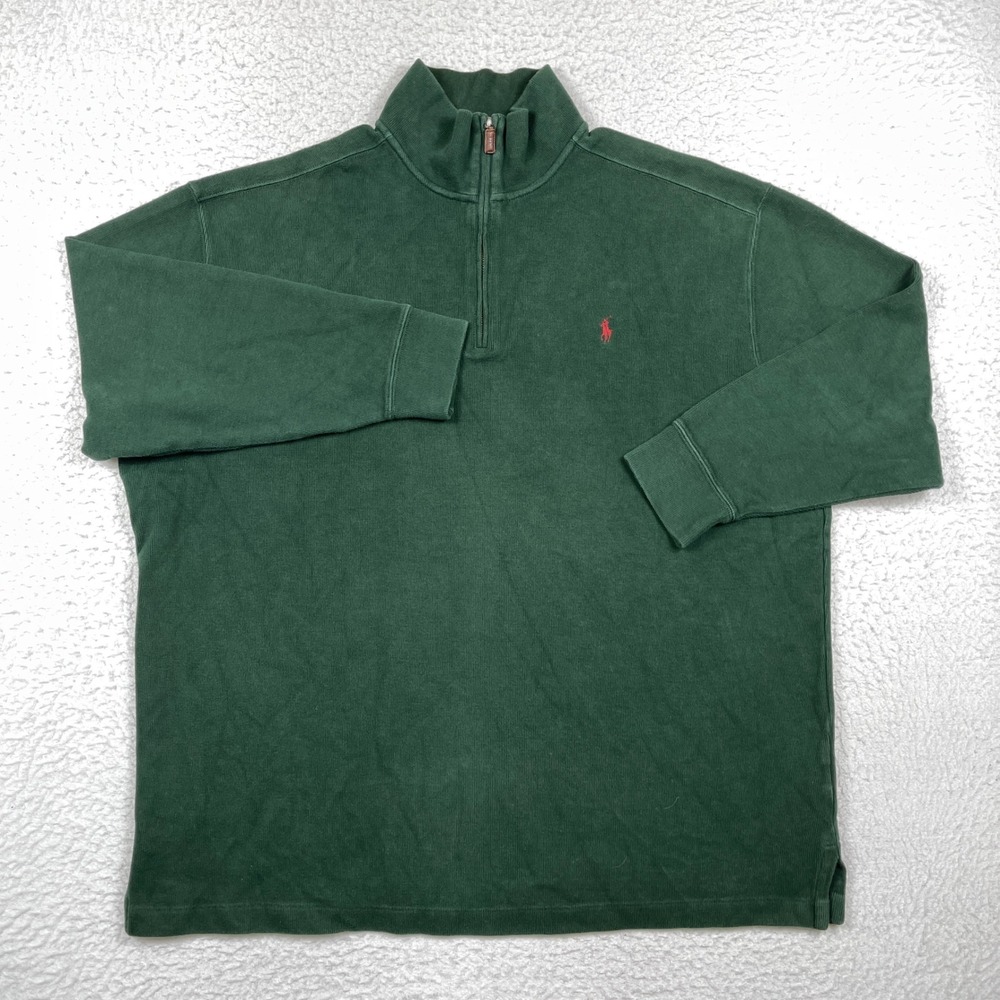 Polo Ralph Lauren Quarter Zip Mens 2XB Green Pullover Pony Logo Preppy Old Money